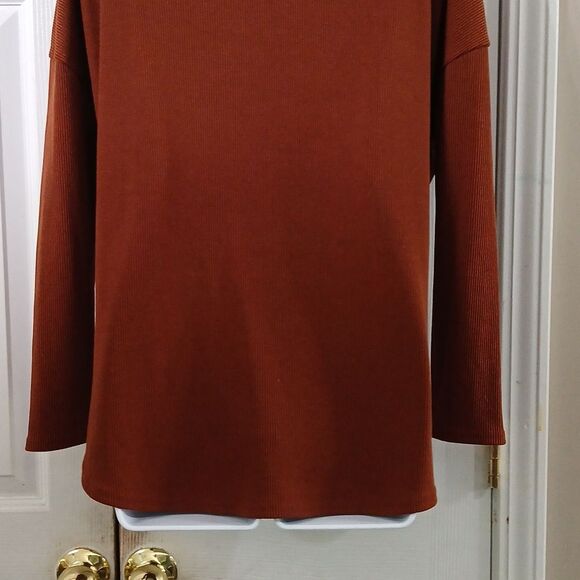 Fashion Nova brown ribbed high low tie front faux button front top Sz L NWOT - Picture 5 of 7